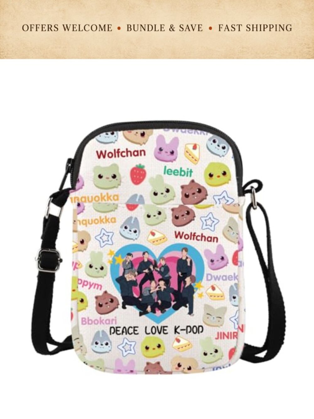 Kpop Crossbody Bag Canvas Fan Merch Shoulder Bag Gift for Women Adjustable Strap